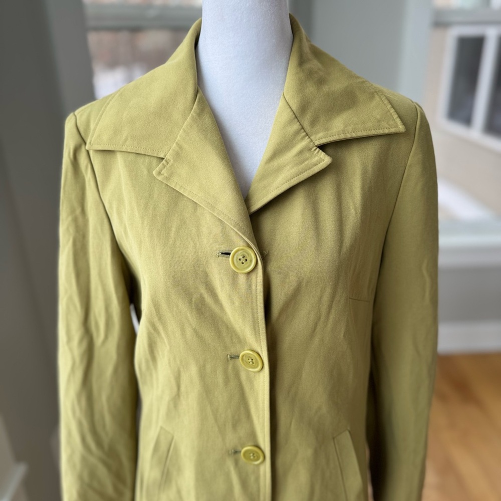 Vintage John Paul Richard Uniform Chartreuse Olive Green Short Trench Coat Sz 6 - Picture 5 of 12